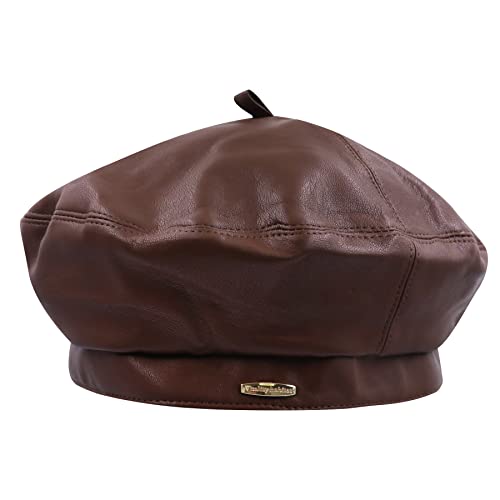 Women Classic PU Leather French Beret Beanie Hat Pumpkin Cap - color: Coffee 2#