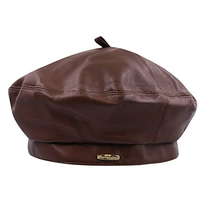 Women Classic PU Leather French Beret Beanie Hat Pumpkin Cap - color: Coffee 2#