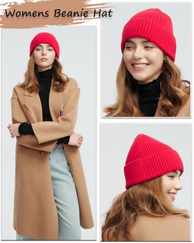 Wool Beanie for Men Women, Seamless Knit Cuffed Warm Winter Hats - color: 1pcs-red