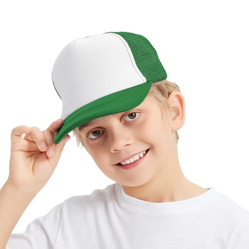 TOPTIE Kids Trucker Hat 5-Panel Foam Front Snapback Cap (Ages 3-7) - color: Green/White