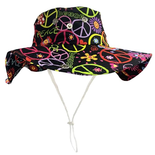 Funny Sun Hat for Men Women Wide Brim Bucket Hat Hiking Boonie Hat Summer Beach Fishing Caps - color: Hippie Peace