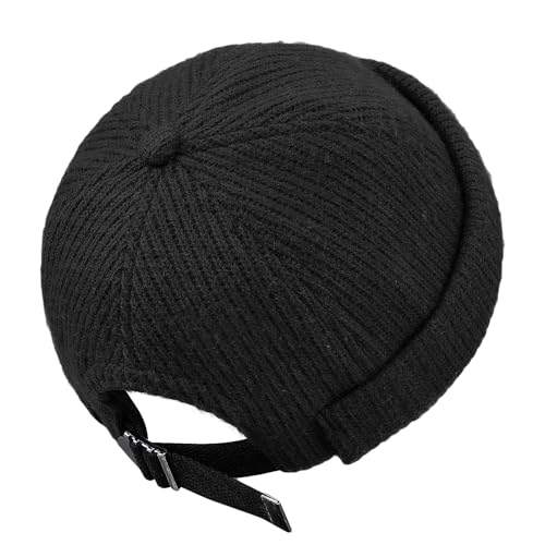 Clakllie Warm Brimless Hat Knitted Skull Cap Docker Hat Soft Beanie Worker Hat Rolled Cuff Sailor Fisherman Leon Hat - color: S-dbh04-black