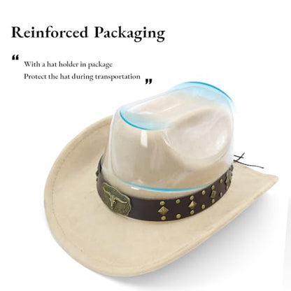 LIDHAY Cowboy Hat for Women Men with Shapeable Wide Brim Western Suede Hat for Cowboys and Cowgirls - color: Camel