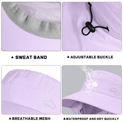 Rosoz Sun Hat for Men Women with Neck Flap& Removable Face Cover Wide Brim - color: 1pack-purple