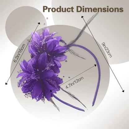 Fascinators for Women Ribbon Feather Tea Party Headwear - color: Purple