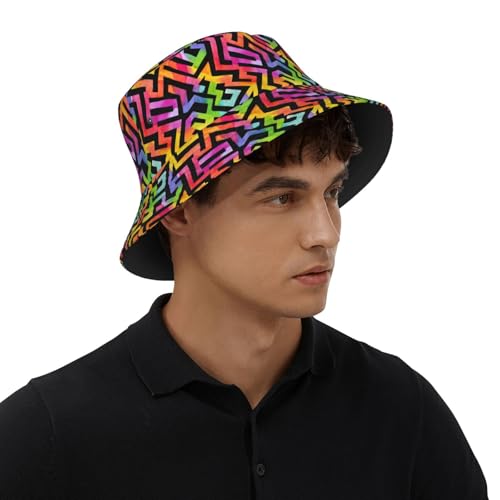 Bucket Hat for Men Women Packable Sun Hats Fisherman Outdoor Summer Travel Hiking Beach Caps - color: Colorful Geometry