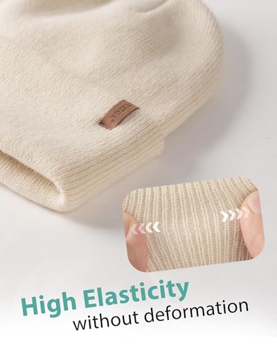 FURTALK Beanie for Men Women Cuffed Thick Knitted Winter Hat Skull Cap - color: Beige