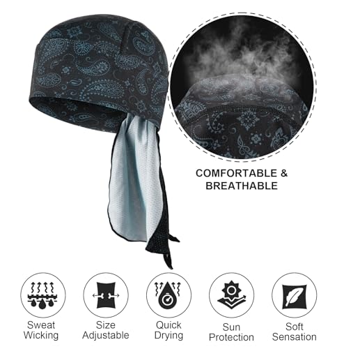 MELASA Cooling Do Rags Skull Cap Helmet Liner Breathable Sweat-Seal - color: Black Paisley