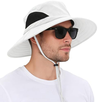 Wide Brim Sun Bucket Hat, Waterproof Boonie Hat for Men & Women - color: 01 Ivory