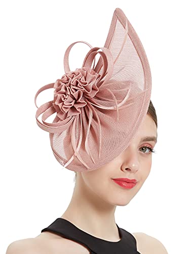 ORIDOOR Women Fascinators Derby Church Tea Party Wedding Flower Feathers Headpiece with Headband Clips - color: 21c Pink