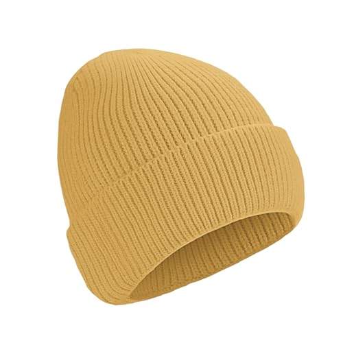 Beanie for Men Women Cuffed Thick Knitted Skull Cap Unisex Winter Hat - color: Turmeric
