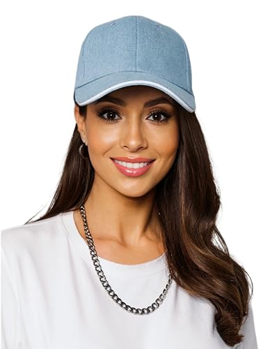 Sandwich Brim High Crown Baseball Cap – Logo-Free – Deep Fit Structured Hat for Men & Women – Minimalist Design - color: Blue Denim / White Sandwich