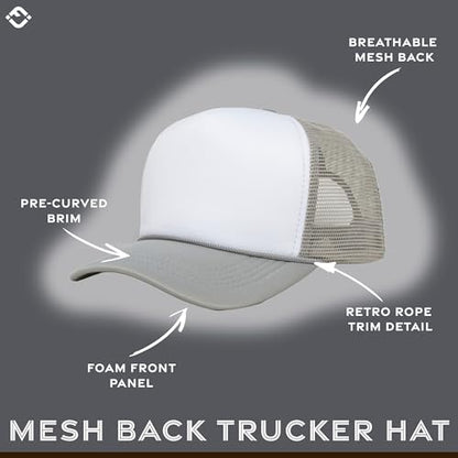 Funky Junque Blank Mesh Foam Lightweight Snapback Trucker Hat - color: White/Light Grey