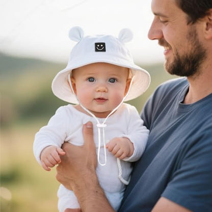 Baby Bucket hat Cute Infant Bear Sun Hat Summer Girls Boys Cap - color: White