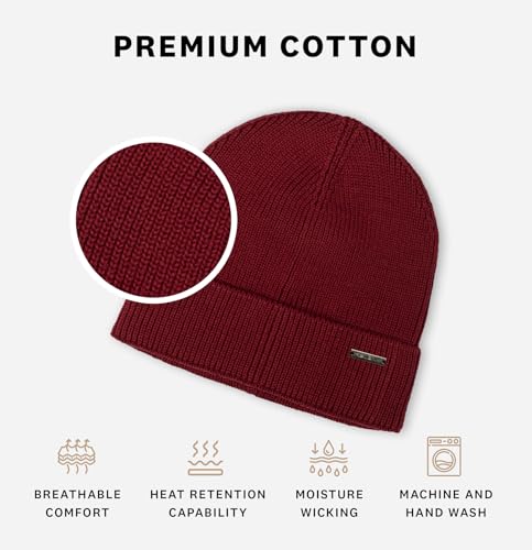 Revony 100% Cotton Men’s Skull Beanie – Soft, Structured, Everyday Comfort - color: Maroon