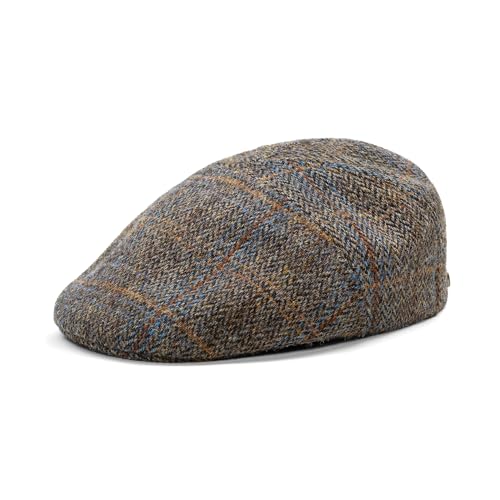 Sterkowski Ivy Five | Harris Tweed Flat Cap for Men and Women | Classic Elegant Warm 5 Panels Ivy - color: Brown/Blue Check, size: 7 5/8