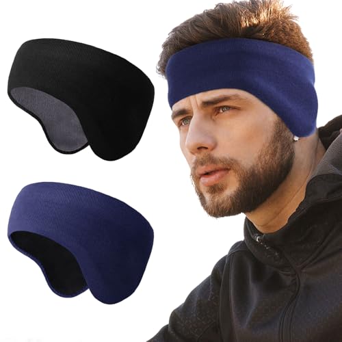 WTACTFUL 1-2 Pack Ear Muffs Ear Warmers, Winter Extra Thick Fleece for Men - color: Black, Blue