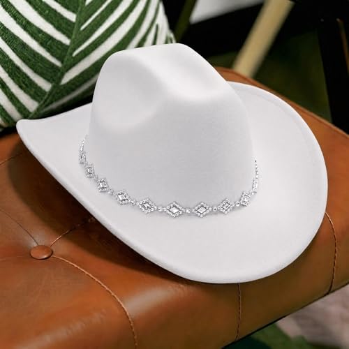 AQOKKA Western Cowboy Hat for Women Men Wide Brim Retro Felt Fedora Cowgirl Hats Classic Unisex Rolled up Caps Outdoor - color: White