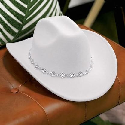AQOKKA Western Cowboy Hat for Women Men Wide Brim Retro Felt Fedora Cowgirl Hats Classic Unisex Rolled up Caps Outdoor - color: White