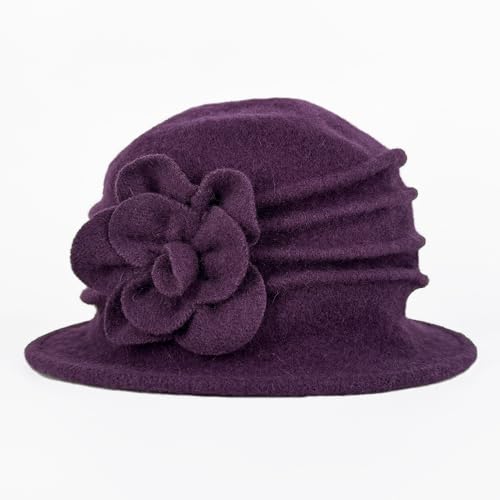 YING LAN Women Beret Hat Cloche Bucket Hat Vintage Floral Wool Classic Winter Hat 1920s - color: B-purple