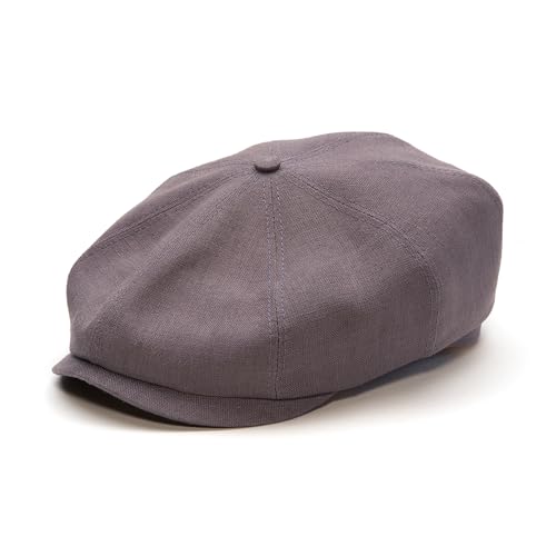 Sterkowski Model Shelby | 100% Linen Newsboy Cap for Men and Women | Airy Vintage Style Paperboy Cap - color: Medium Grey, size: 7 3/8