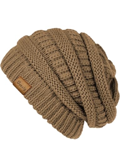 Slouchy Beanies for Women Cable Knit Winter Hats Ladies Gifts Chunky Skull Cap Thick Warm Stocking Caps for Cold Weather - color: Khaki