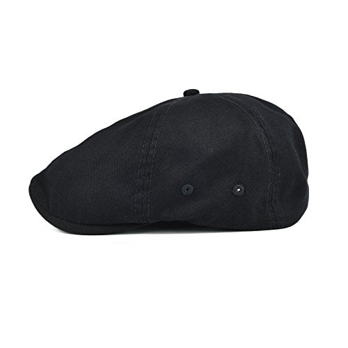 VOBOOM Cotton Washing Flat Cap Cabbie Hat Gatsby Ivy Irish Hunting Newsboy - color: Black