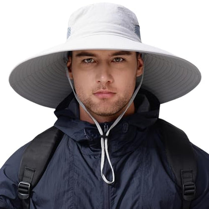 Wide Brim Sun Hat for Men Women UV Protection Bucket Fishing Hats - color: Light Gray Solid