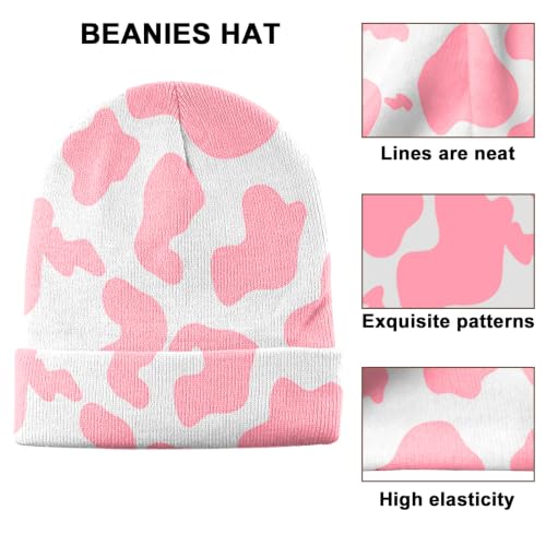 Beanie Knit Hat Winter Unisex Cuffed Beanies Skull Cap Warm Double Layer Thick Acrylic Cute for Girls Women Men - color: Pink
