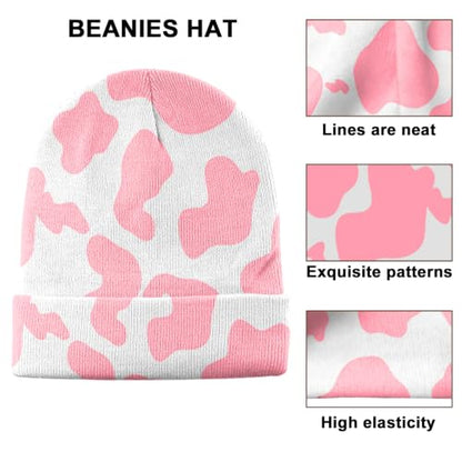 Beanie Knit Hat Winter Unisex Cuffed Beanies Skull Cap Warm Double Layer Thick Acrylic Cute for Girls Women Men - color: Pink
