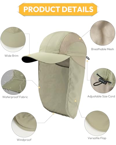 Mens Sun Hat with Breathable Mesh Sun Hats for Men Fishing Hat - color: Light Beige