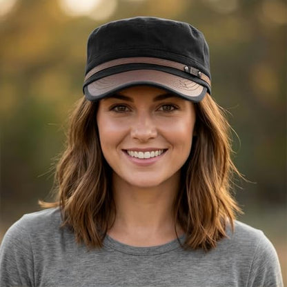 Army Cadet Cap for Men Women Military Flat Top Cap Baseball Caps - color: Star Black