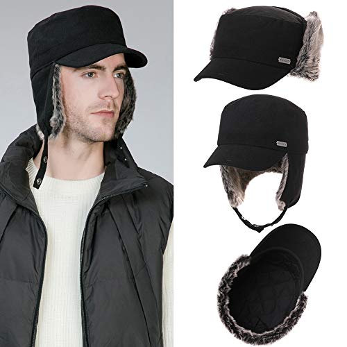 Jeff & Aimy Unisex Winter Earflap Trapper Hunting Ski Hat Baseball Cap 54-62CM - color: 99707#black, size: X-Large