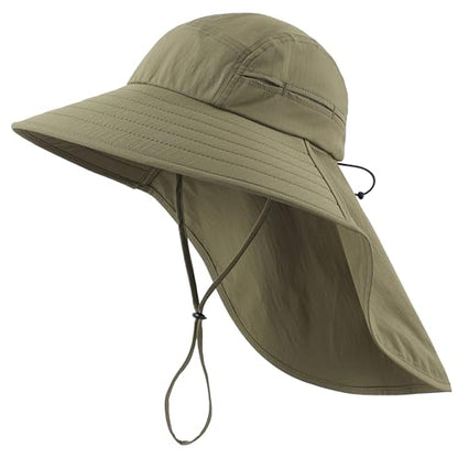 Home Prefer UPF 80+ Sun Hat for Men Women Wide Brim Sun Hat with Neck Flap Summer Beach UV Protection Gardening Fishing Hat - color: Army Green