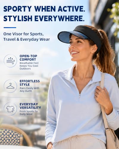 Transparent Sun Visor Hat for Women Men - UPF 50+ Clear Brim Adjustable Drawstring for Golf Tennis Pickleball - color: Black
