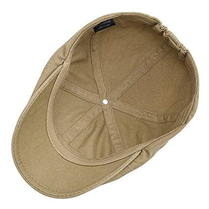 VOBOOM Cotton Washing Flat Cap Cabbie Hat Gatsby Ivy Irish Hunting Newsboy - color: Khaki