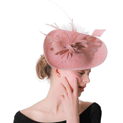 GIBZ Women's Wide Brim Fascinator Elegant Tea Party Headband - color: Grey