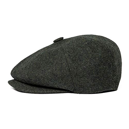 Men Wool Blend 8 Panel Newsboy Cap - color: Herringbone Green, size: 7 5/8