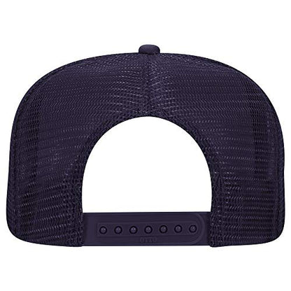 OTTO SNAP Round Flat Visor High Crown Mesh Back 5 Panel Trucker Snapback - color: Nvy/Wht/Nvy