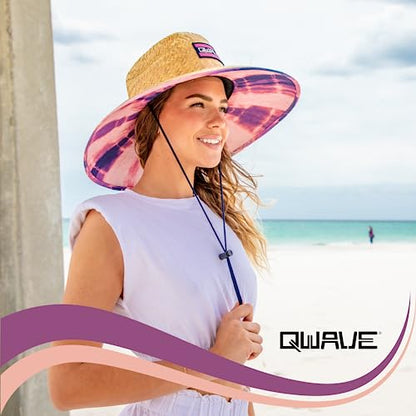 Qwave Straw Hats for Women - Stylish Tropical Print Designs, Beach Gear Sun Hats for Women, Lifeguard Hat with Sun Protection - color: Pink Tie Dye