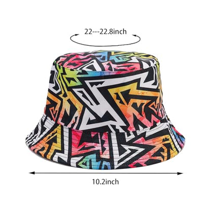 Bucket Hat for Women Men, Cotton Reversible Double Side Wear Sun Hats Beach Fisherman Hat - color: Graffiti Letters
