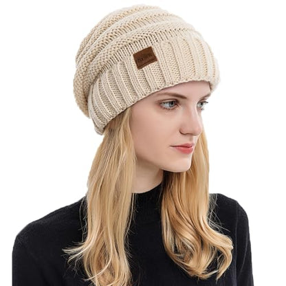 ZOORON Womens Winter Hat Slouchy Beanies for Women Cable Knit Beanie Hats - color: 1pack- Beige