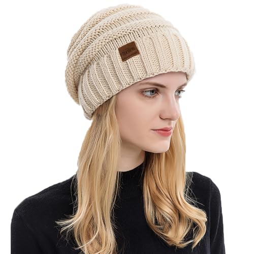 ZOORON Womens Winter Hat Slouchy Beanies for Women Cable Knit Beanie Hats - color: 1pack- Beige