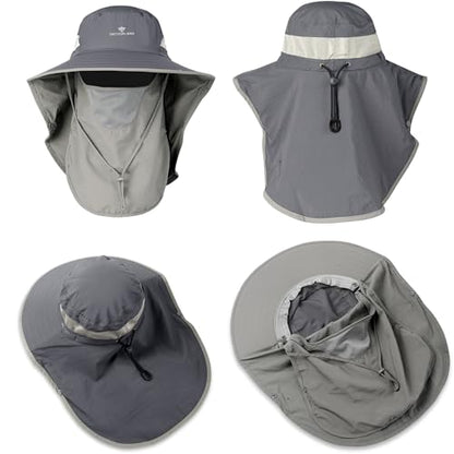 Fishing Hat, Men's Sun Hat, Anti-UV Sun Protection Wide Brim Fisherman Hat with Neck & Face Flap Cover, XL - color: Dark Gray, size: X-Large-XX-Large
