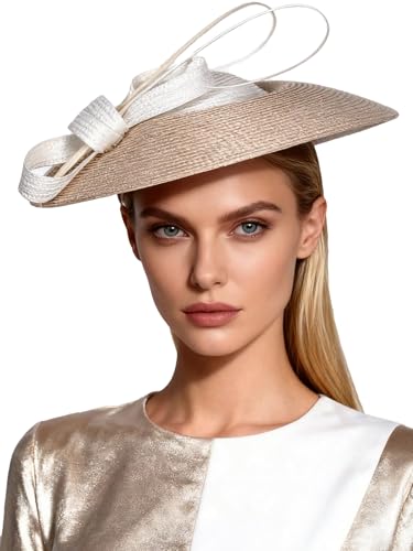 Vintage Fascinators Pillbox Hat for Women Straw Fedora Wide Brim Ladies Church Sinamay Derby Hats - color: Khaki