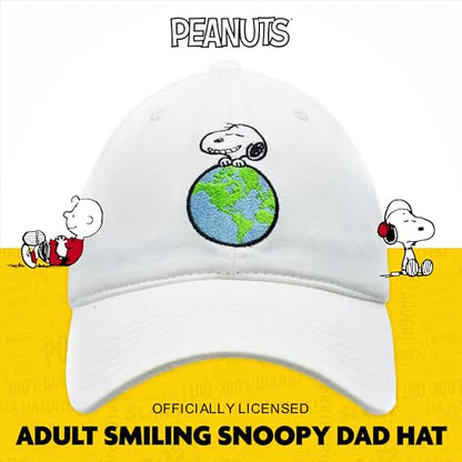 Concept One Unisex Adult Peanuts Snoopy Dad Hat, Adult Cotton Adjustable Baseball Cap with Curved Brim - color: White