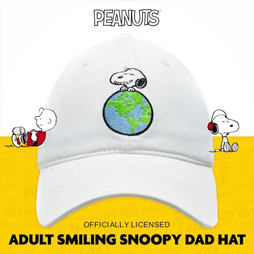 Concept One Unisex Adult Peanuts Snoopy Dad Hat, Adult Cotton Adjustable Baseball Cap with Curved Brim - color: White