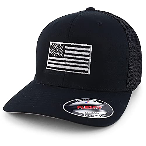 Armycrew XXL Oversize USA American Flag Embroidered Flex Fitted Mesh Back Baseball Cap - color: Black