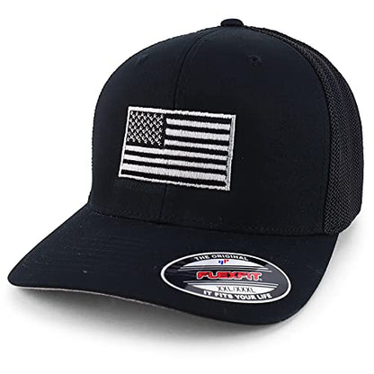 Armycrew XXL Oversize USA American Flag Embroidered Flex Fitted Mesh Back Baseball Cap - color: Black