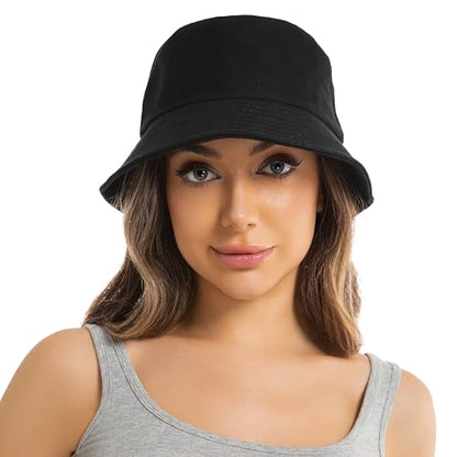 Wheebo Solid Color Bucket Hat for Women Summer Beach Fishmen Hat for Lady Adult Unisex Cotton Cap…… - color: A-sc-black
